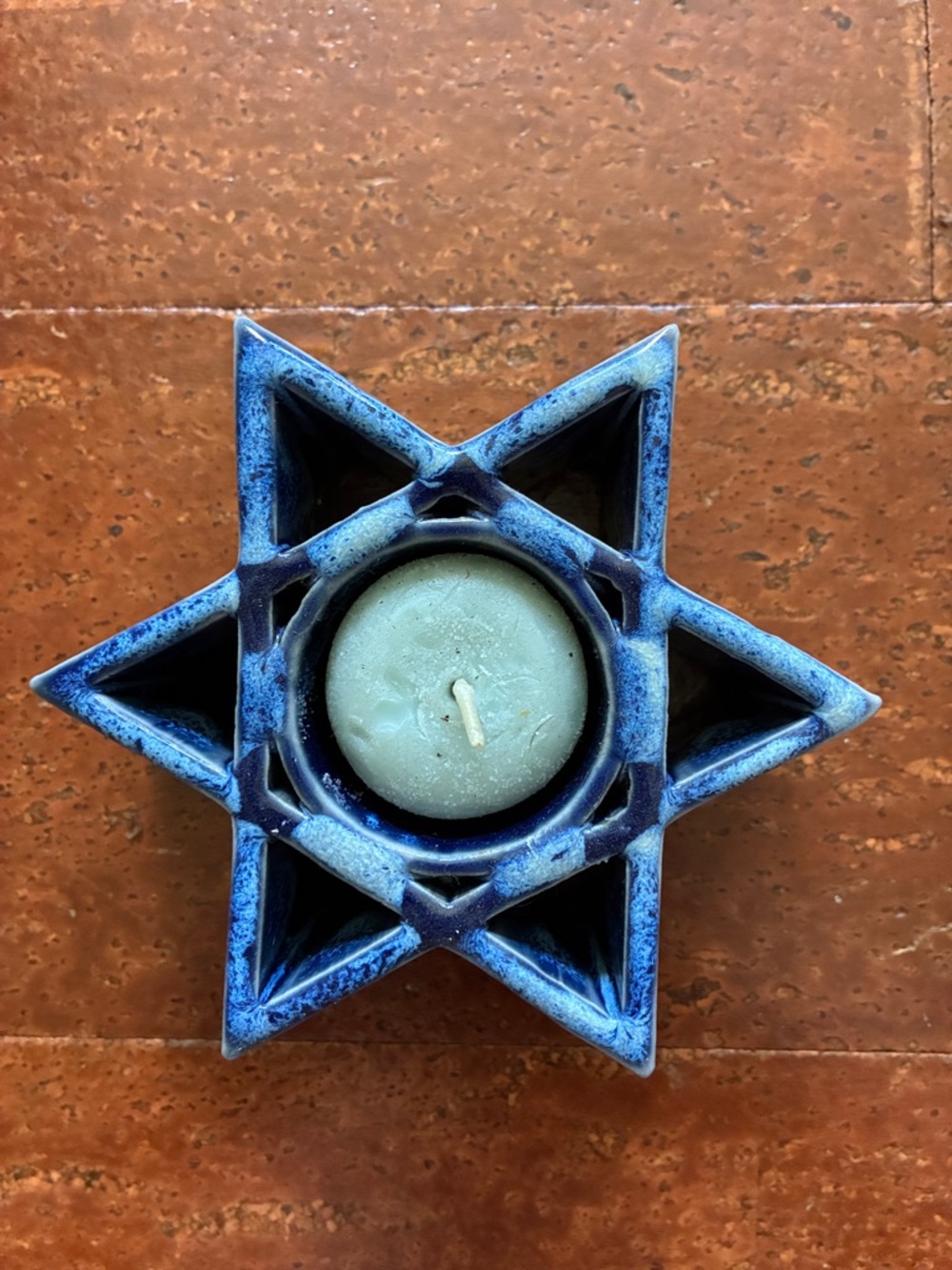 Star-Shaped Ceramic Tealight Holder in Blue Glaze